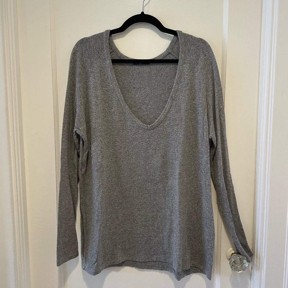 Brandy Melville Grey V Neck Oversized Wool Sweater